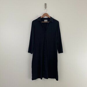 Everlane Black Cotton Long Sleeve Button Midi Shirtdress Size Medium